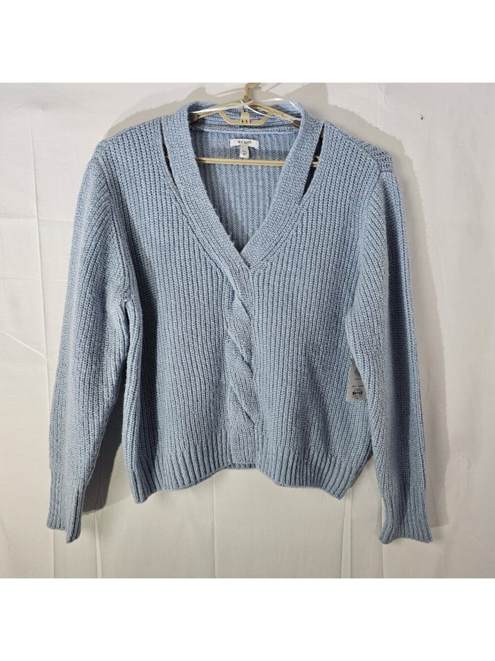 NWT Nine West Sweater Womens XXL Blue V Neck Twist Front Knit Pullover Preppy
